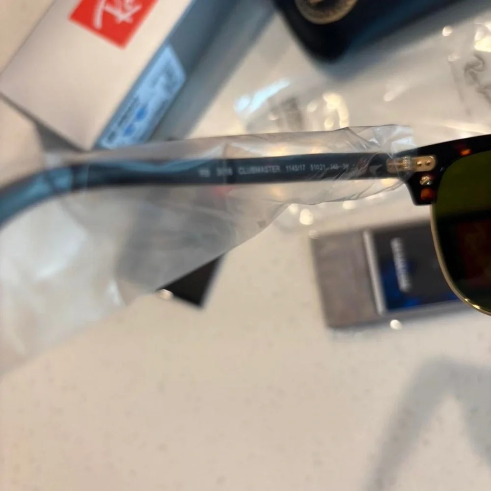 Ray-Ban CLUBMASTER Gold Frame with Blue Lenses Sunglasses